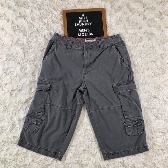 Gray Mens Long Cargo Shorts Sz 36 